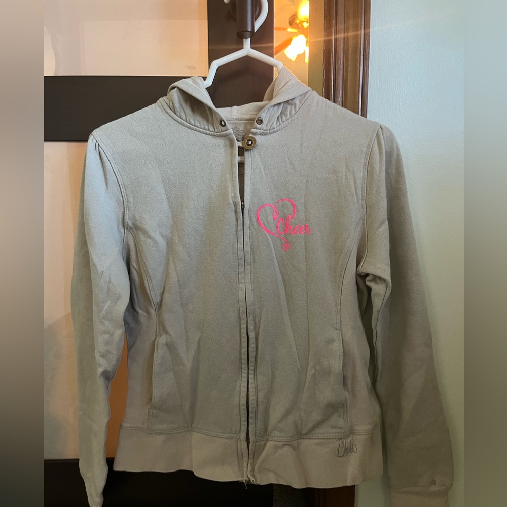 Large grey cheer zip up hoodie.